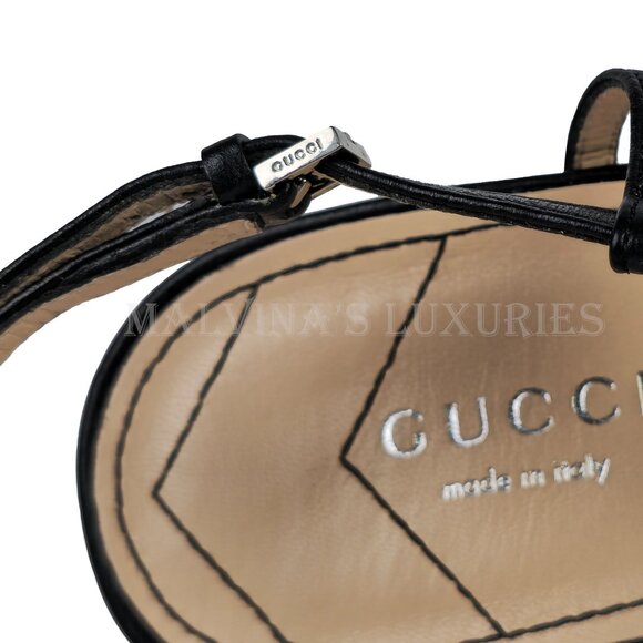 GUCCI SHOES T-STRAP BLACK LEATHER DOUBLE G LOGO SLINGBACK PUMPS sz 40.5 10.5 - Picture 11 of 15